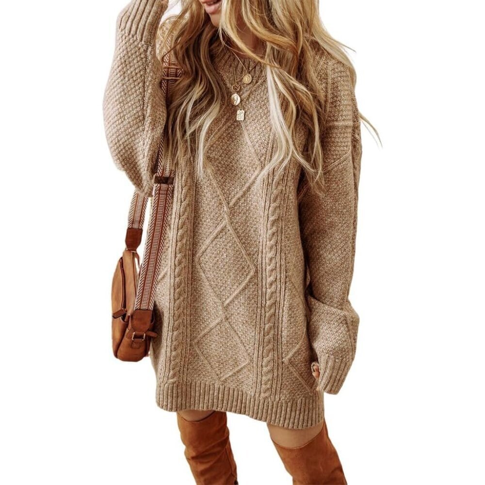 Women Casual Cable Knit Long Sleeve Pullover Sweater Fall Winter